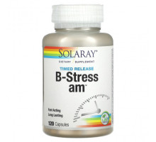 Витамины группы B Solaray, B-Stress AM с замедленным высвобождением, 120 капсул