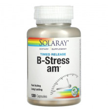 Витамины группы B Solaray, B-Stress AM с замедленным высвобождением, 120 капсул