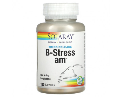 Витамины группы B Solaray, B-Stress AM с замедленным высвобождением, 120 капсул Витамины группы B Solaray, B-Stress AM с замедленным высвобождением, 120 капсул