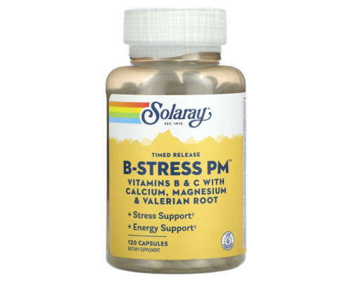 Витамины группы B Solaray, Витамин B-Stress PM с замедленным высвобождением, 120 капсул Витамины группы B Solaray, Витамин B-Stress PM с замедленным высвобождением, 120 капсул