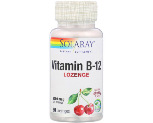 Solaray, Vitamin B-12, Natural Cherry Flavor, Sugar Free, 2000 mcg, 90 Sublingual LozengesOther Solaray, Vitamin B-12, Natural Cherry Flavor, Sugar Free, 2000 mcg, 90 Sublingual LozengesOther