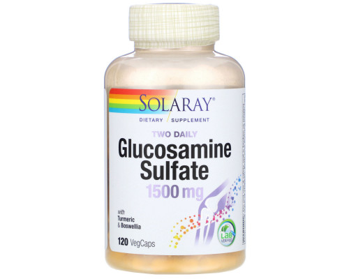 Solaray, Two Daily Glucosamine Sulfate, 1500 mg, 120 VegCaps Solaray, Two Daily Glucosamine Sulfate, 1500 mg, 120 VegCaps