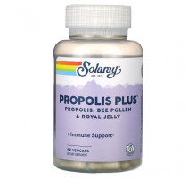 Прополис и пчелиное маточное молочко Solaray, Propolis Plus, прополис, пчелиная пыльца и маточное молочко, 90 растительных капсул