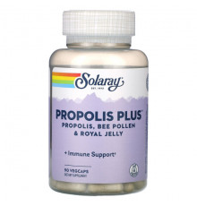 Прополис и пчелиное маточное молочко Solaray, Propolis Plus, прополис, пчелиная пыльца и маточное молочко, 90 растительных капсул