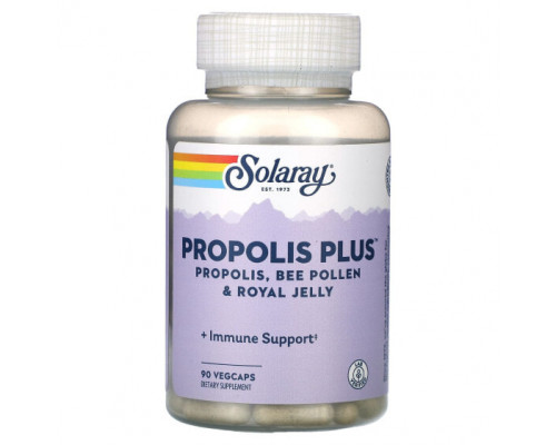Прополис и пчелиное маточное молочко Solaray, Propolis Plus, прополис, пчелиная пыльца и маточное молочко, 90 растительных капсул Прополис и пчелиное маточное молочко Solaray, Propolis Plus, прополис, пчелиная пыльца и маточное молочко, 90 растительных капсул