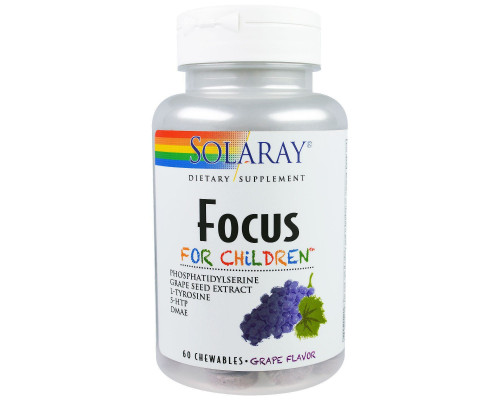 Solaray, Focus, для детей, вкус винограда , 60 жевательных таблеток