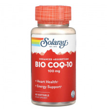 Коэнзим Q10 Solaray, Bio COQ-10, улучшенное усвоение, 100 мг, 60 мягких таблеток
