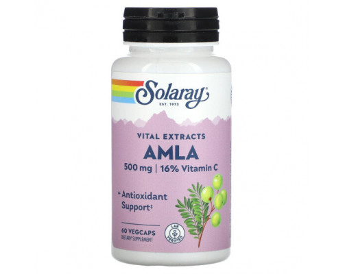 Аюрведа Solaray, Vital Extracts, AMLA, 500 мг, 60 растительных капсул Аюрведа Solaray, Vital Extracts, AMLA, 500 мг, 60 растительных капсул