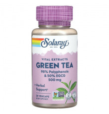 Зеленый кофе и гуарана Solaray, Vital Extracts, зеленый чай, 500 мг, 30 растительных капсул