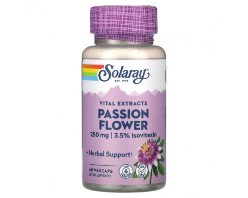 Растительные экстракты и настойки Solaray, Vital Extracts, Passion FLower, 250 мг, 60 растительных капсул Растительные экстракты и настойки Solaray, Vital Extracts, Passion FLower, 250 мг, 60 растительных капсул
