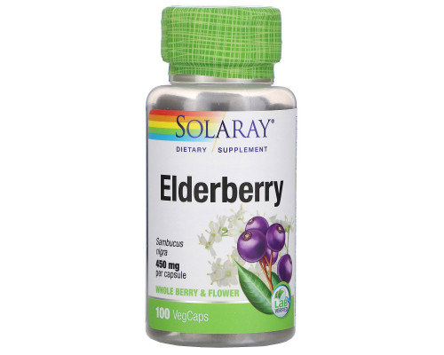 Solaray, Elderberry, 450 mg, 100 VegCaps Solaray, Elderberry, 450 mg, 100 VegCaps