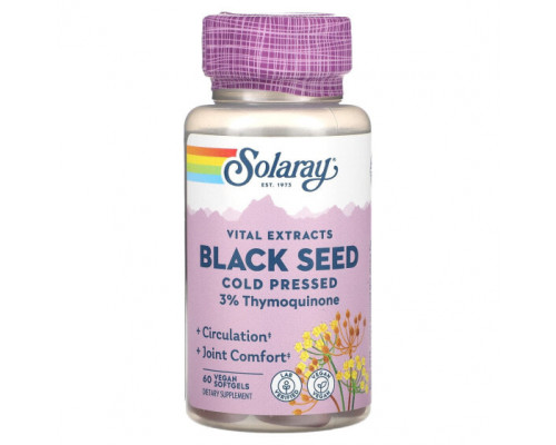 Растительные масла Solaray, Vital Extracts, черное семя, холодный отжим, 60 веганских мягких таблеток Растительные масла Solaray, Vital Extracts, черное семя, холодный отжим, 60 веганских мягких таблеток