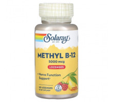 Витамины группы B Solaray, Метил B-12, малина-лимон, 5000 мкг, 60 леденцов