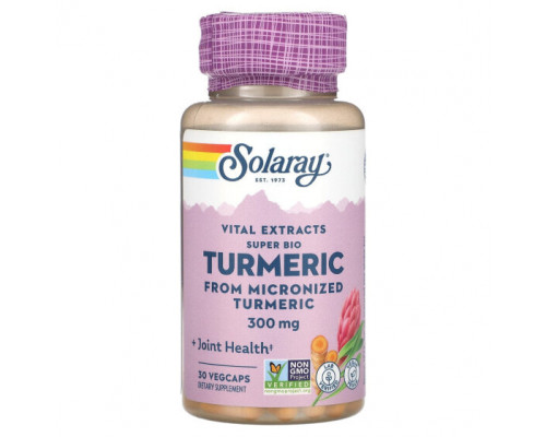 Имбирь и куркума Solaray, Vital Extracts Super Bio Turmeric, 300 мг, 30 растительных капсул Имбирь и куркума Solaray, Vital Extracts Super Bio Turmeric, 300 мг, 30 растительных капсул