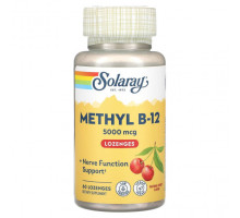Витамины группы B Solaray, Mega Potency Methyl B-12, натуральный вишневый вкус, 5000 мкг, 60 лепешек