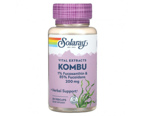 Водоросли Solaray, Vital Extracts, комбу, 200 мг, 30 растительных капсул Водоросли Solaray, Vital Extracts, комбу, 200 мг, 30 растительных капсул