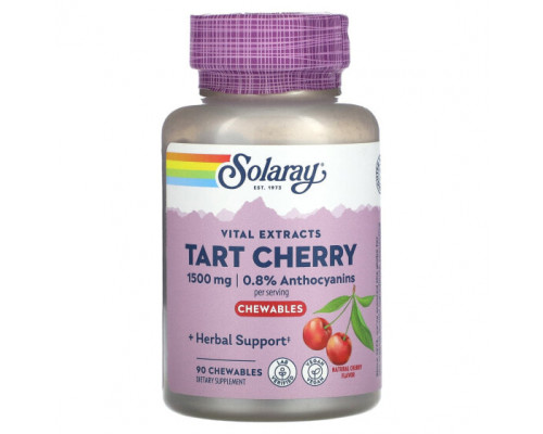 Антиоксиданты Solaray, Vital Extracts Tart Cherry, натуральная вишня, 500 мг, 90 жевательных таблеток Антиоксиданты Solaray, Vital Extracts Tart Cherry, натуральная вишня, 500 мг, 90 жевательных таблеток