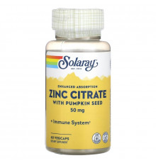 Solaray, Zinc Citrate with Pumpkin Seed, 50 mg, 60 VegCaps