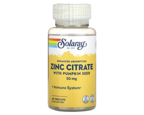 Solaray, Zinc Citrate with Pumpkin Seed, 50 mg, 60 VegCaps Solaray, Zinc Citrate with Pumpkin Seed, 50 mg, 60 VegCaps