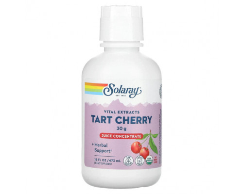 Фрукты и ягоды Solaray, Vital Extracts, Juice Concentrate, Tart Cherry, 30 g, 16 fl oz (473 ml) Фрукты и ягоды Solaray, Vital Extracts, Juice Concentrate, Tart Cherry, 30 g, 16 fl oz (473 ml)