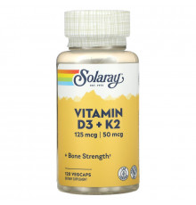 Solaray, Soy-Free Vitamin D-3 + K-2, 120 VegCaps