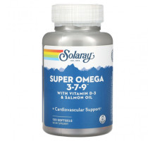 Рыбий жир и Омега 3, 6, 9 Solaray, Super Omega 3-7-9 с витамином D3 и маслом лосося, 120 мягких таблеток