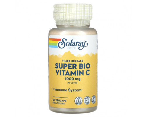 Витамин C Solaray, Super Bio Vitamin C, замедленное высвобождение, 500 мг, 60 растительных капсул Витамин C Solaray, Super Bio Vitamin C, замедленное высвобождение, 500 мг, 60 растительных капсул