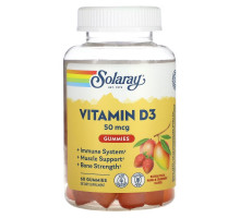Solaray, Vitamin D3 Gummies, Natural Peach, Mango & Strawberry, 25 mcg, 60 Gummies