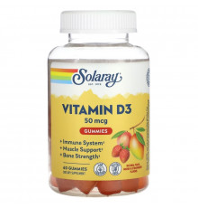 Solaray, Vitamin D3 Gummies, Natural Peach, Mango & Strawberry, 25 mcg, 60 Gummies