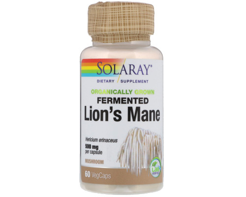 Solaray, Organically Grown Fermented Lion's Mane Mushroom, 500 mg , 60 VegCaps Solaray, Organically Grown Fermented Lion's Mane Mushroom, 500 mg , 60 VegCaps