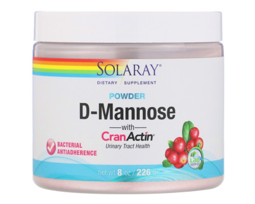 Solaray, D-манноза с клюквой, вкус лимона и ягод , 2000 мг, 7.6 унции(216 г)