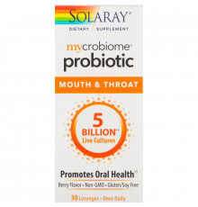 Solaray, Микробиомный пробиотик, рот и горло, с ягодным вкусом, 30 пастилок