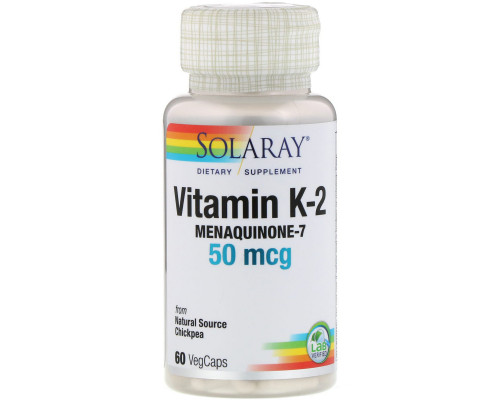 Solaray, Vitamin K-2 Menaquinone-7, 50 mcg, 60 VegCaps Solaray, Vitamin K-2 Menaquinone-7, 50 mcg, 60 VegCaps