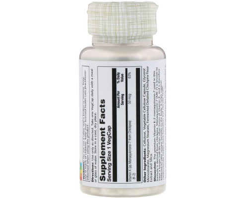 Solaray, Vitamin K-2 Menaquinone-7, 50 mcg, 60 VegCaps Solaray, Vitamin K-2 Menaquinone-7, 50 mcg, 60 VegCaps