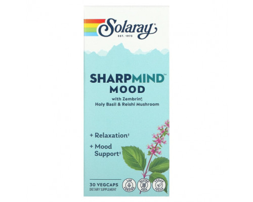 Растительные экстракты и настойки Solaray, SharpMind Mood, средство для улучшения настроения, 30 растительных капсул Растительные экстракты и настойки Solaray, SharpMind Mood, средство для улучшения настроения, 30 растительных капсул