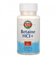 KAL, Betaine HCl+, 100 Tablets