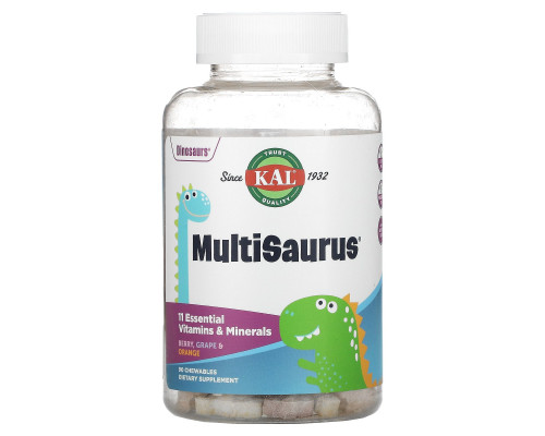 KAL, Dinosaurs, MultiSaurus Vitamins & Minerals, Berry, Grape & Orange, 90 Chewables KAL, Dinosaurs, MultiSaurus Vitamins & Minerals, Berry, Grape & Orange, 90 Chewables