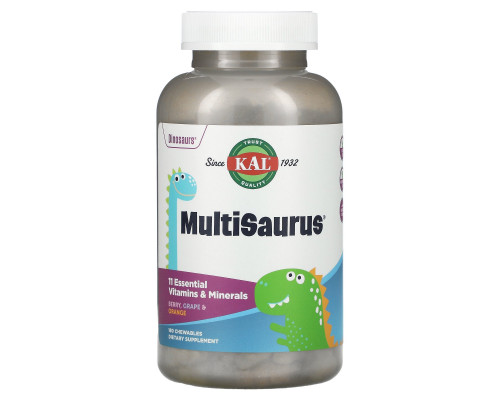 KAL, MultiSaurus, ягоды, виноград и апельсин, 180 жевательных конфет KAL, MultiSaurus, ягоды, виноград и апельсин, 180 жевательных конфет