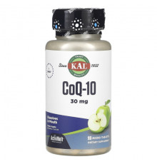 Коэнзим Q10 KAL, CoQ10, зеленое яблоко, 30 мг, 90 микротаблеток