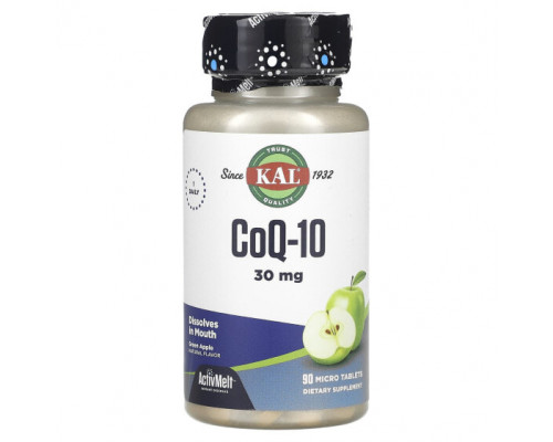 Коэнзим Q10 KAL, CoQ10, зеленое яблоко, 30 мг, 90 микротаблеток Коэнзим Q10 KAL, CoQ10, зеленое яблоко, 30 мг, 90 микротаблеток