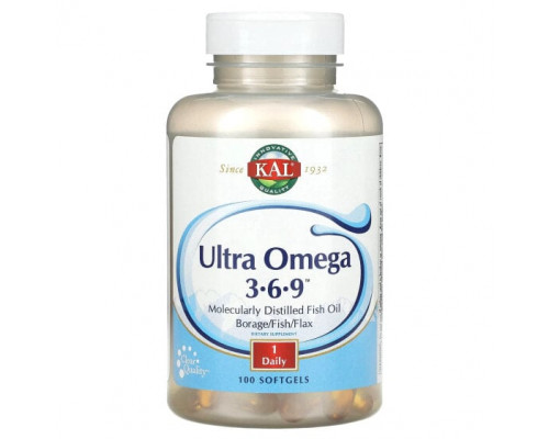 Рыбий жир и Омега 3, 6, 9 KAL, Ultra Omega 3-6-9, 100 мягких таблеток Рыбий жир и Омега 3, 6, 9 KAL, Ultra Omega 3-6-9, 100 мягких таблеток