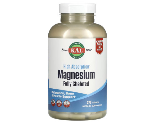 KAL, High Absorption Magnesium, Fully Chelated, 270 Tablets KAL, High Absorption Magnesium, Fully Chelated, 270 Tablets