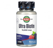 Для волос и ногтей KAL, Ultra Biotin, ActivMelt, биотин, со вкусом ягодного ассорти, 10 000 мкг, 60 микротаблеток