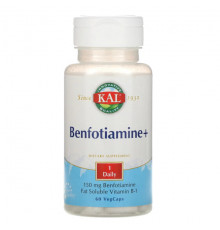 Антиоксиданты KAL, Benfotiamine+, 150 мг, 60 капсул с оболочкой из ингредиентов растительного происхождения