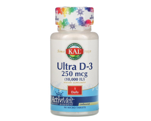 KAL, Ultra D-3, Unflavored, 10,000 IU, 90 Micro Tablets KAL, Ultra D-3, Unflavored, 10,000 IU, 90 Micro Tablets