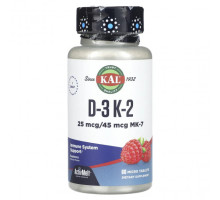 Витамин D KAL, D-3, K-2, малина, 60 микротаблеток