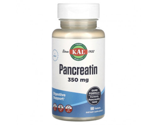 Пищеварительные ферменты KAL, Pancreatin, 350 mg, 100 Tablets Пищеварительные ферменты KAL, Pancreatin, 350 mg, 100 Tablets