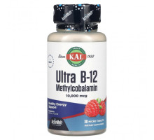 Витамины группы B KAL, Ultra B12, метилкобаламин, со вкусом малины, 10 000 мкг, 30 микротаблеток