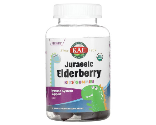 KAL, Kids Jurassic Elderberry Gummies, Berry, 60 Gummies KAL, Kids Jurassic Elderberry Gummies, Berry, 60 Gummies