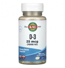 Витамин D KAL, D-3, 25 мкг (1000 МЕ), 200 мягких таблеток